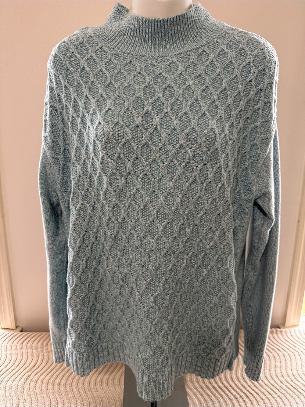 Talbots Light Blue Cable Knit Mock Neck Sweater